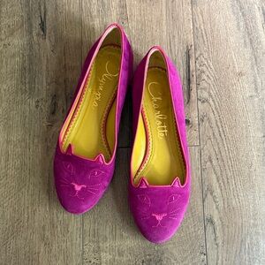 Charlotte Olympia Pink Velvet Flats